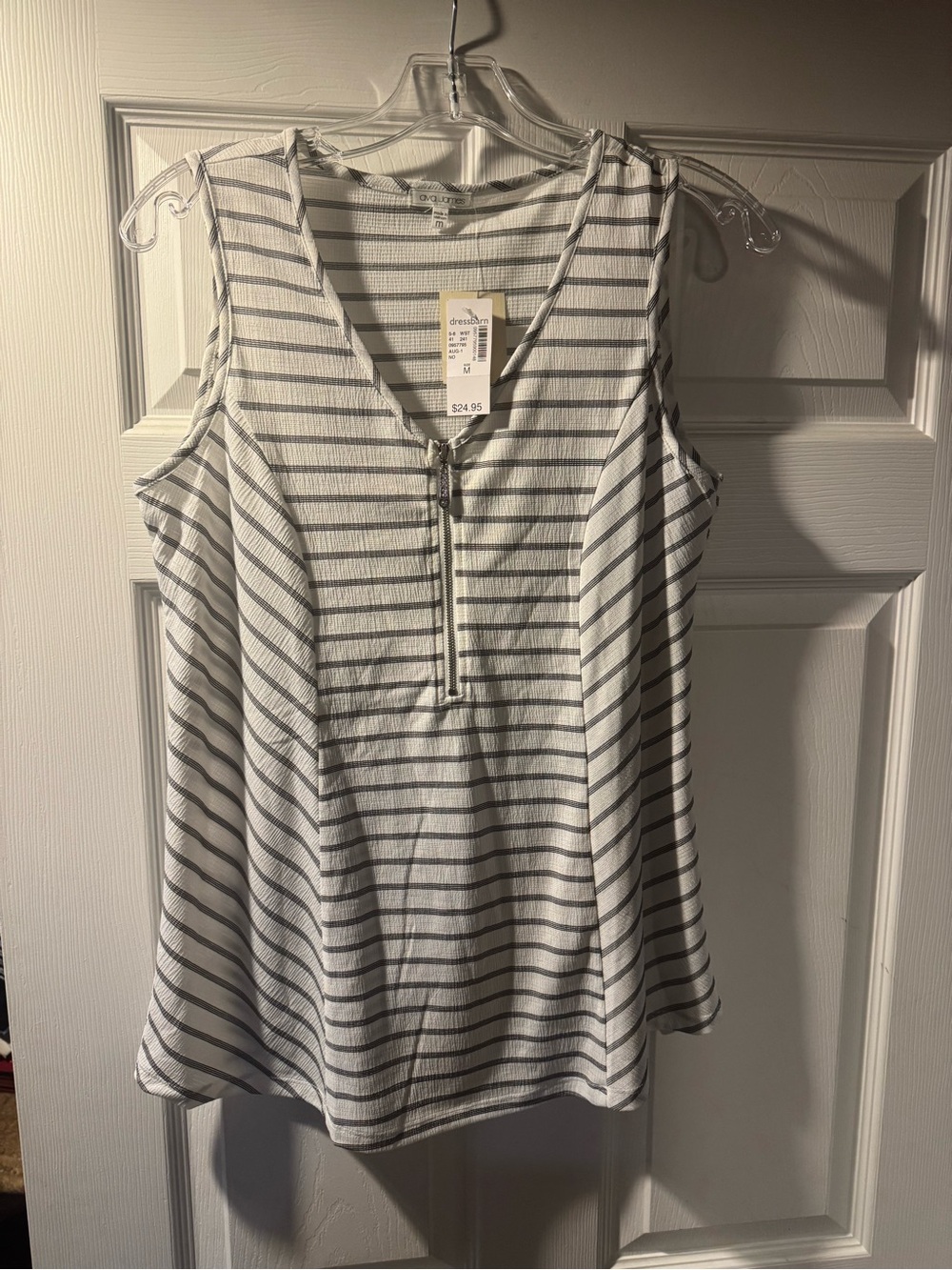 Sleeveless Striped Zip-Front Tank Top - White/Gray